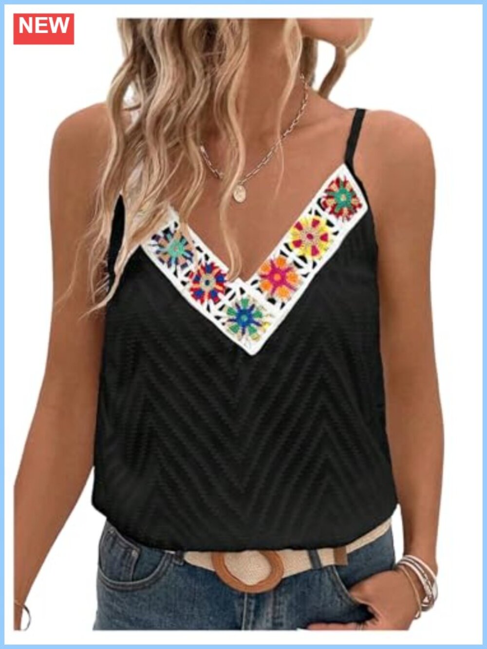 Boho Floral Tank Top Spaghetti Strap V Neck Open Back Summer Cami